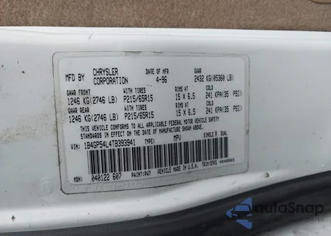 1996 Dodge Grand Caravan Le/Es из США, поврежденный, VIN 1B4GP54L4TB393941